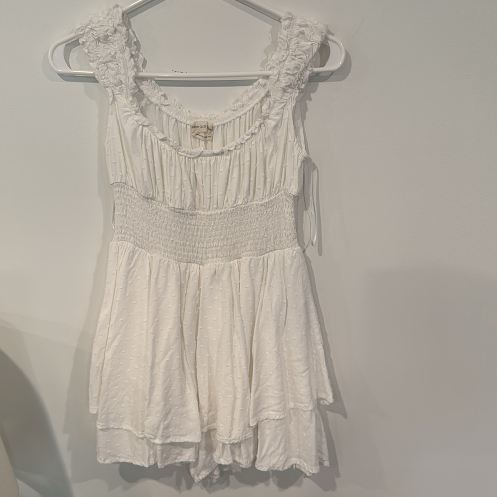 URBAN OUTFITTERS Rosie Smocked Tiered Ruffle Romper In White - Picture 2 of 5